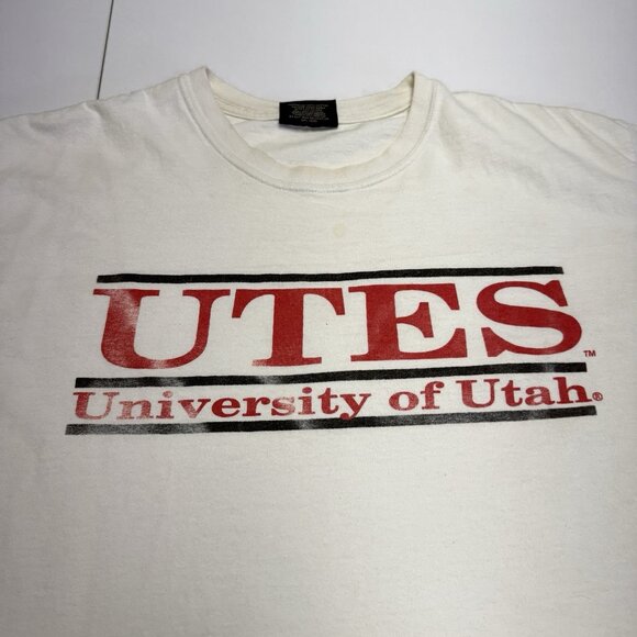 Vintage UTES University of Utah T Shirt Mens Large White Y2K Short Sleeve - Picture 5 of 13